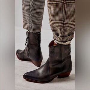 Free People New Frontier Black Leather Western Boots Booties US 8